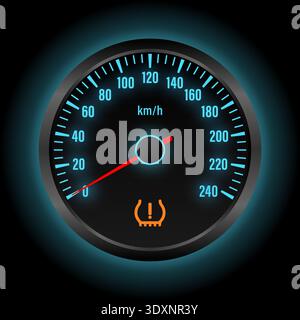 Tire Pressure Warning Light on Car Dashboard. Vector Illustration. Stock Vector