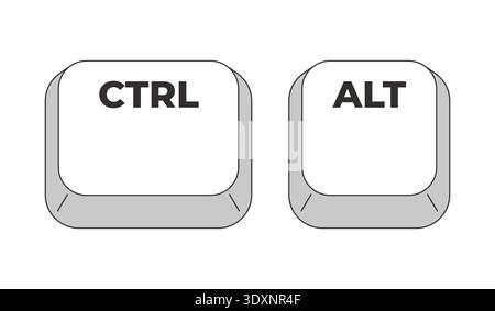 Ctrl Alt grayscale keyboard hotkey Stock Vector