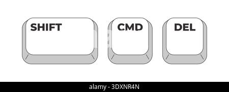 Shift CMD Delete grayscale keyboard hotkey Stock Vector