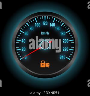 Lock car Warning Light on Car Dashboard. Vector Illustration. Stock Vector