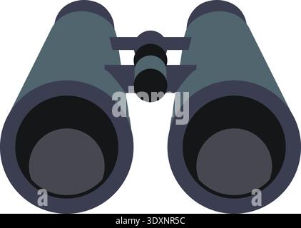 Flat illustration of binoculars with large lenses and central focus wheel in dark tones Stock Vector