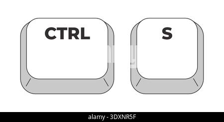 Ctrl S letter grayscale keyboard hotkey Stock Vector