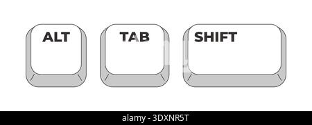 Alt Tab Shift grayscale keyboard hotkey Stock Vector