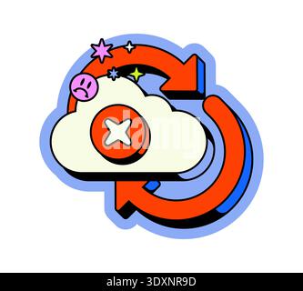 Cloud failed synchronization neo brutalism pop-up UI overlay Stock Vector