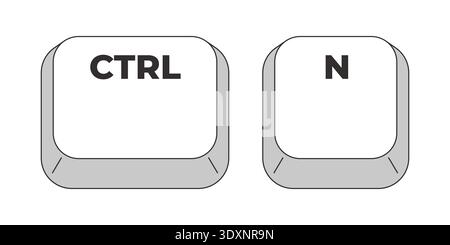Ctrl N letter grayscale keyboard hotkey Stock Vector