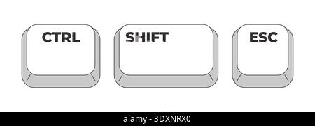 Ctrl Shift Esc grayscale keyboard hotkey Stock Vector
