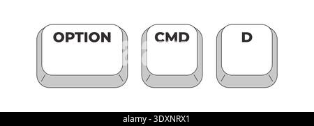 Option Command D grayscale keyboard hotkey Stock Vector