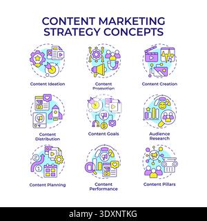 Content marketing strategy multi color concept icons Stock Vector