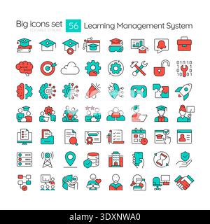 Learning management system line color icons set Stock Vector