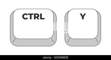 Ctrl Y letter grayscale keyboard hotkey Stock Vector
