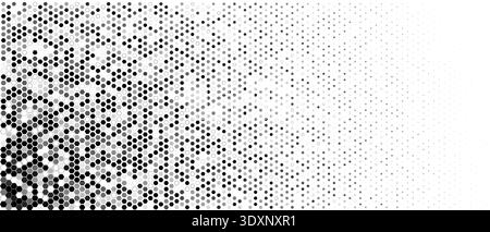 Halftone hexagon honeycomb gradient abstract background, monochrome geometric dots for tech science branding, web app UI, poster cover, packaging Stock Vector