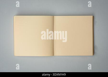 One open notepad isolated on white, top view. Space for text. Stock Photo