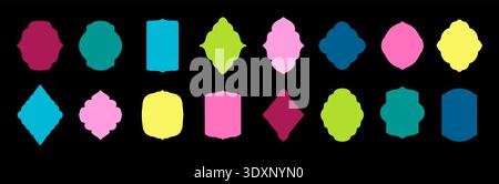 Abstract rectangle shape stickers. Square cute scallop edge kids geometric and oval stamps. Vector Y2K retro badges. Abstract scrapbook photo frames. Stock Vector