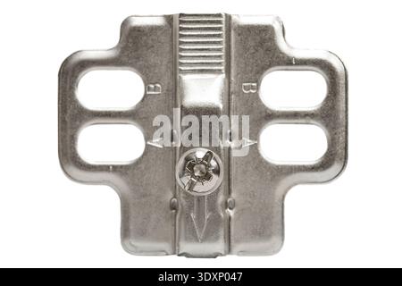 Cabinet hinge detail closeup isolated on white background Stock Photo