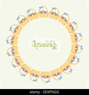 Spring Greeting with Easter Basket Wreath Stock Vector