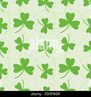 St. Patricks Day symbols. Shamrock or green clover leaf pattern, flat design background. Symbol of good luck. . Vector illustration Stock Vector