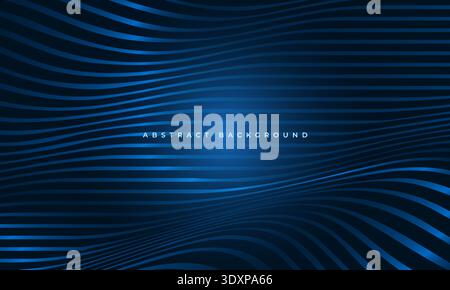 Deep blue glowing wave, abstract background with luminous lines. Dynamic luminous ribbons sweep across dark gradient canvas, producing high contrast Stock Vector