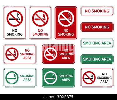 Comprehensive set of No Smoking and Designated Smoking Area vector signs Stock Vector