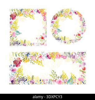 set floral spring frame with mimosa . Hand drawn. Not AI, vector illustration Stock Vector