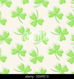 St Patricks Day pattern. Shamrock or green clover leaf design background. Symbol of good luck. . Vector illustration Stock Vector
