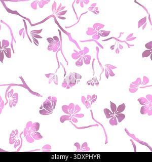 Seamless background with delicate sakura flowers. Watercolor painting background. Hand drawn. Not AI, vector illustration. Stock Vector