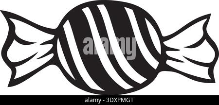 Striped Candy Icon Black and White Stock Vector