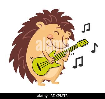 The hedgehog himself plays the guitar. music on a white background. allows you to listen and download songs. Vector illustration Stock Vector
