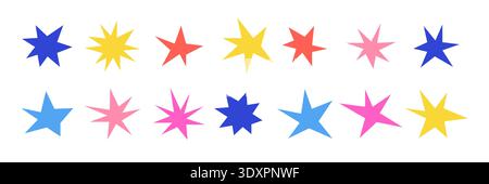 Colorful sharp shapes collection. Bright irregular sparks and twinkles set. Abstract edgy sparkle and stars elements pack. Asymmetry angular forms bundle for banners, collages, posters, stickers Stock Vector