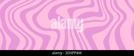 Groovy Waves Background. Psychedelic Abstract Wavy Curves Vector Pattern in 1970s Hippie Retro Style for Print on Textile, Wrapping Paper, Web Design and Social Media. Lilac color Stock Vector