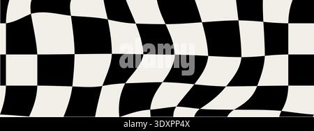 Pattern psychedelic checkerboard. Groovy retro wavy checkered texture. Psychedelic modern playful black and white background. Retro graphic y2k design. Twisted and distorted trendy vector illustration Stock Vector