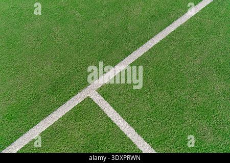 Abstract Top View of White Lines on Green Padel Tennis Court Surface Stock Photo