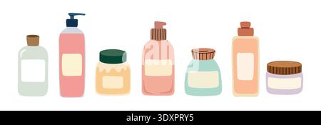 Set of pastel cosmetic bottles and jars Stock Vector