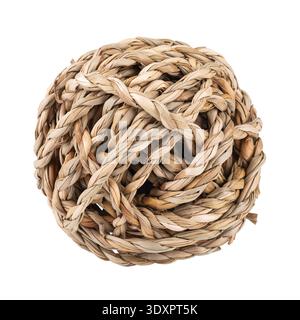 Wicker straw ball-shaped toy for rodents, rabbits, and hamsters, isolated on a white background Stock Photo