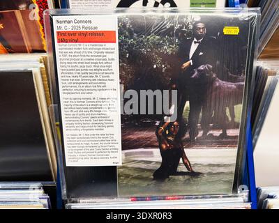 Manchester, UK - February 28, 2026: Record store close up of Norman Connors Mr. C 2025 reissue vinyl showcasing retro jazz funk soul artwork. Stock Photo