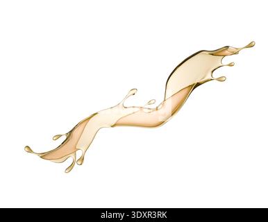 golden liquid splash isolated on a white background. 3d render. Stock Photo
