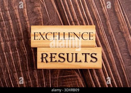 Stacked wooden blocks with Excellence, Results, Customer, Values, and Constancy text. Business concept for corporate core values, success, and strateg Stock Photo