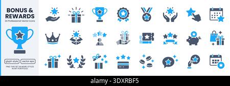 Loyalty and reward line icon set. Gift, VIP badge, trophy, loyalty card, redeem point minimal vector illustrations. Simple outline signs for bonus Stock Vector