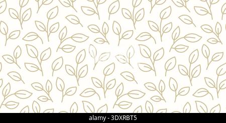 Seamless leaf pattern with hand drawn botanical sprigs and foliage line art. Minimalist organic background for wallpaper, fabric, stationery. Neutral Stock Vector