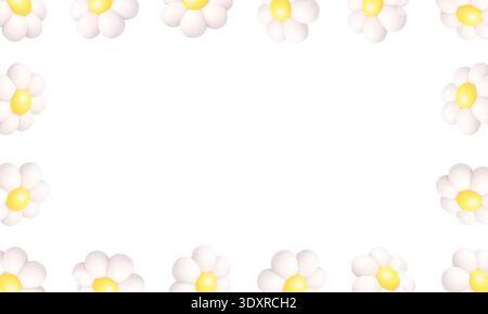 White daisy flower border frame. Minimal spring floral pattern template Stock Vector