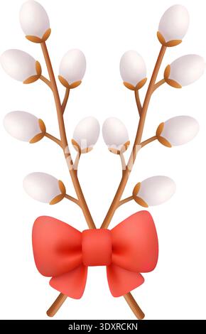 Willow branches. 3D realistic Easter holiday illustration Stock Vector