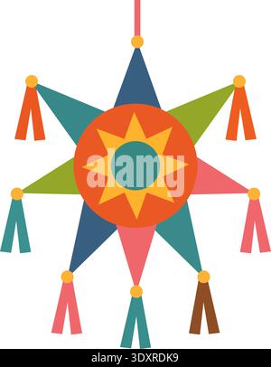 Colorful Mexican pinata star decoration. Flat vector holiday ornament for fiestas, Christmas, and cultural celebrations Stock Vector