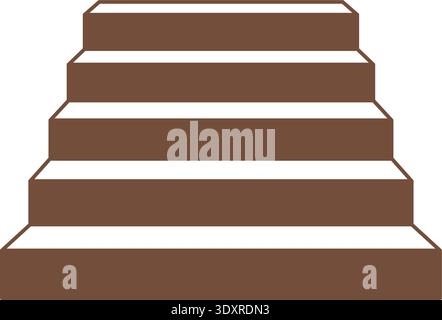 Brown staircase in frontal view. Vector design with wide base and narrow top. Stock Vector