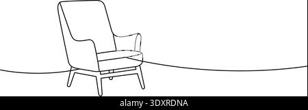 Minimal outline high-back lounge chair. Elegant interior furniture sketch in modern line style. Stock Vector