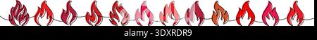 Seamless fire flame border. Decorative burning flame silhouettes in red tones for banners, borders, and digital art Stock Vector