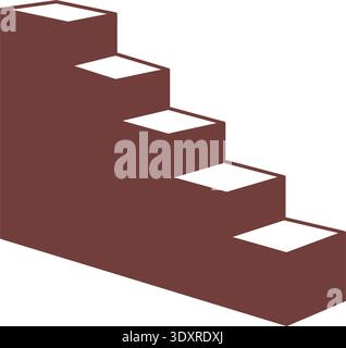 Steep staircase icon in red-brown. Isometric perspective symbolizing rise or challenge. Stock Vector