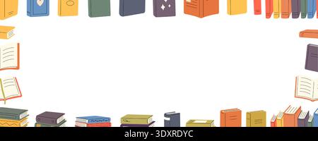 Colorful frame books on white background. Flat cartoon style Stock Vector