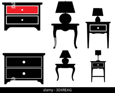 Minimalist home furniture icon set. Black silhouette vector collection for interior design Stock Vector