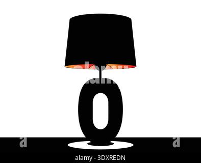 Silhouette of a classic table lamp with ornate detailing against a white background Stock Vector