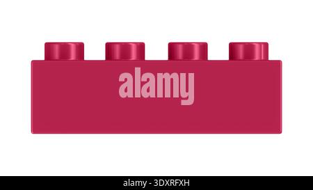 Crimson plastic construction brick with four studs isolated on white. Minimal toy block mockup, modern geometric object Stock Photo