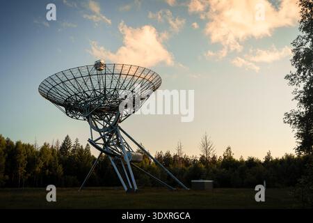 Satellite Dish at Sunset Stock Photo